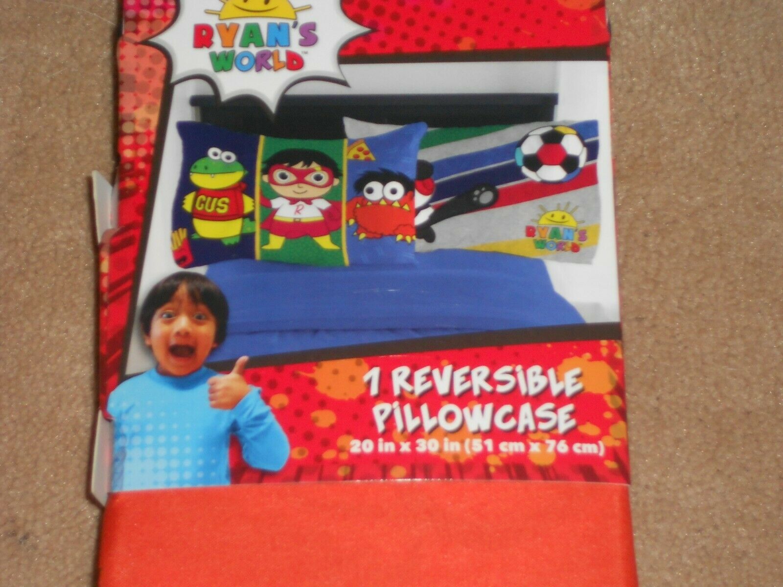 NEW, RYAN'S WORLD REVERSIBLE PILLOW CASE - Fresh Stock Dated December 2025