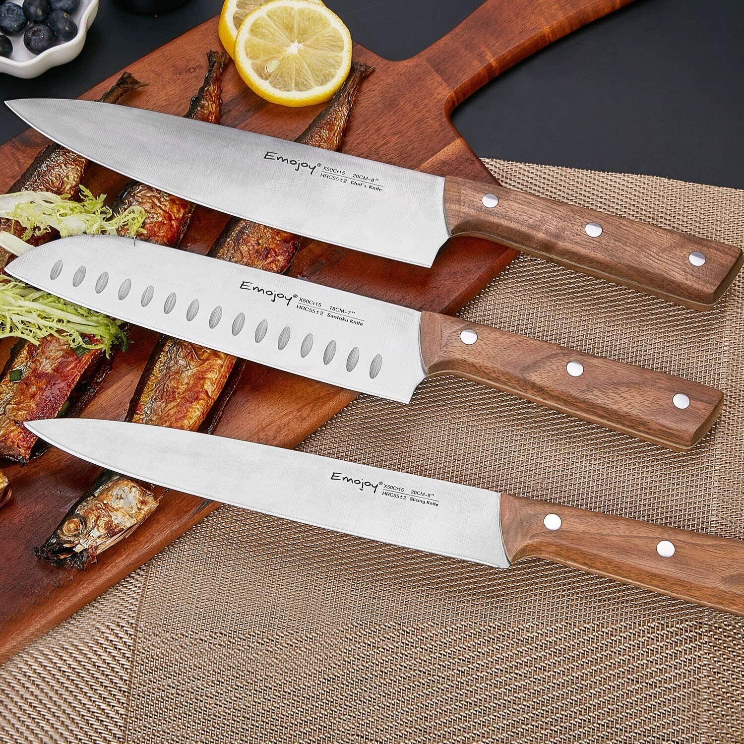 Emojoy Knife Set,15-piece Kitchen Knife Set with Block, Knives Set for Kitchen - Fresh Stock Dated February 2026