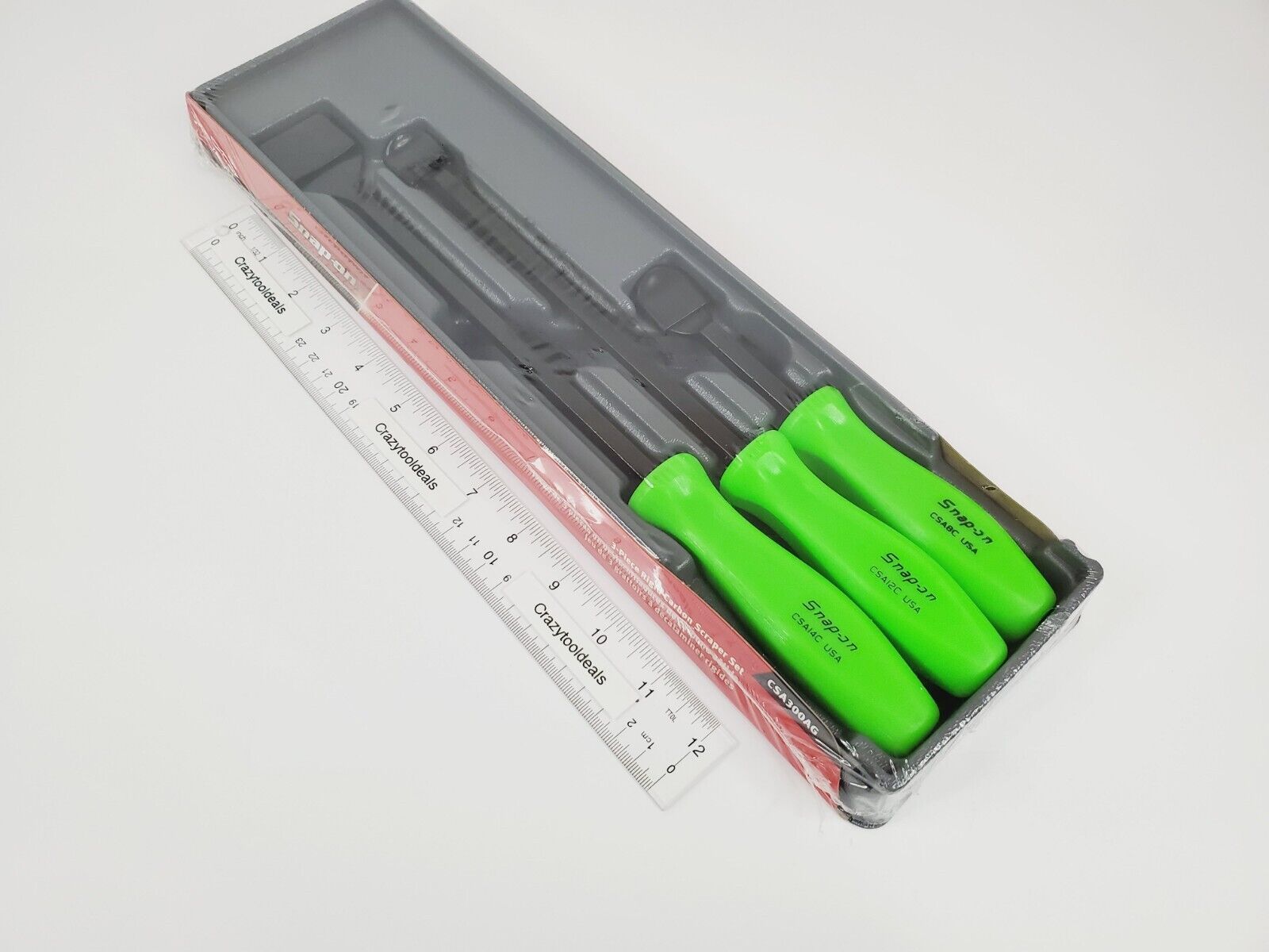 Snap On Tools NEW CSA300AG 3 Piece GREEN Handle Rigid Carbon Scraper Set USA - Fresh Stock Dated February 2026