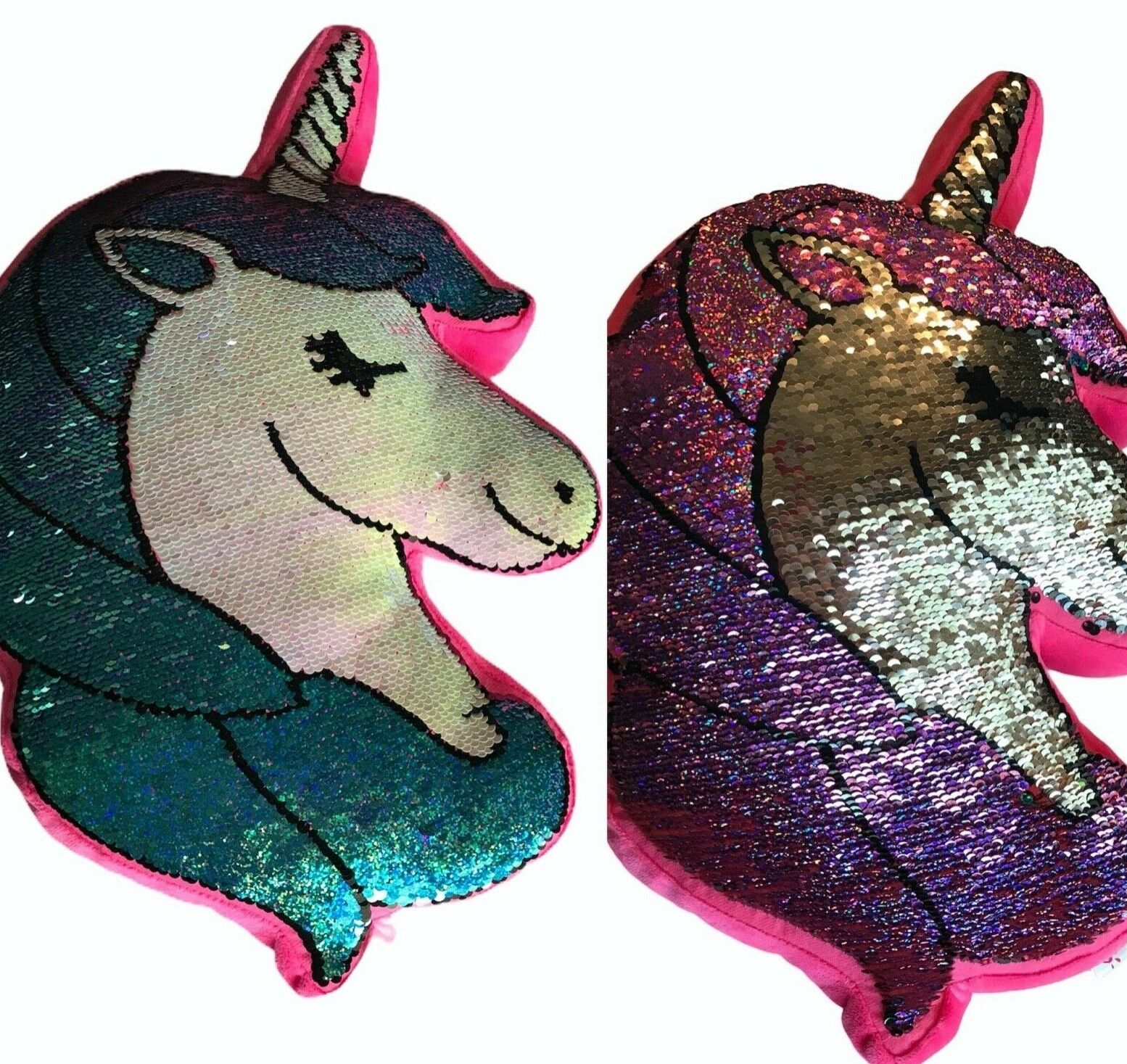 Unicorn Reversible Flip Sequin Plush Pillow JUSTICE  Blue Silver Pink Purple - Fresh Stock Dated December 2025