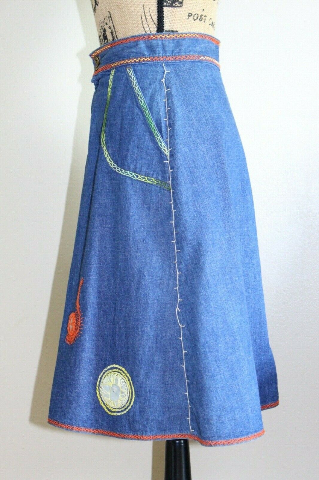 Vintage Levi's Orange Tab Blue Denim A-Line Embroidered Skirt (26