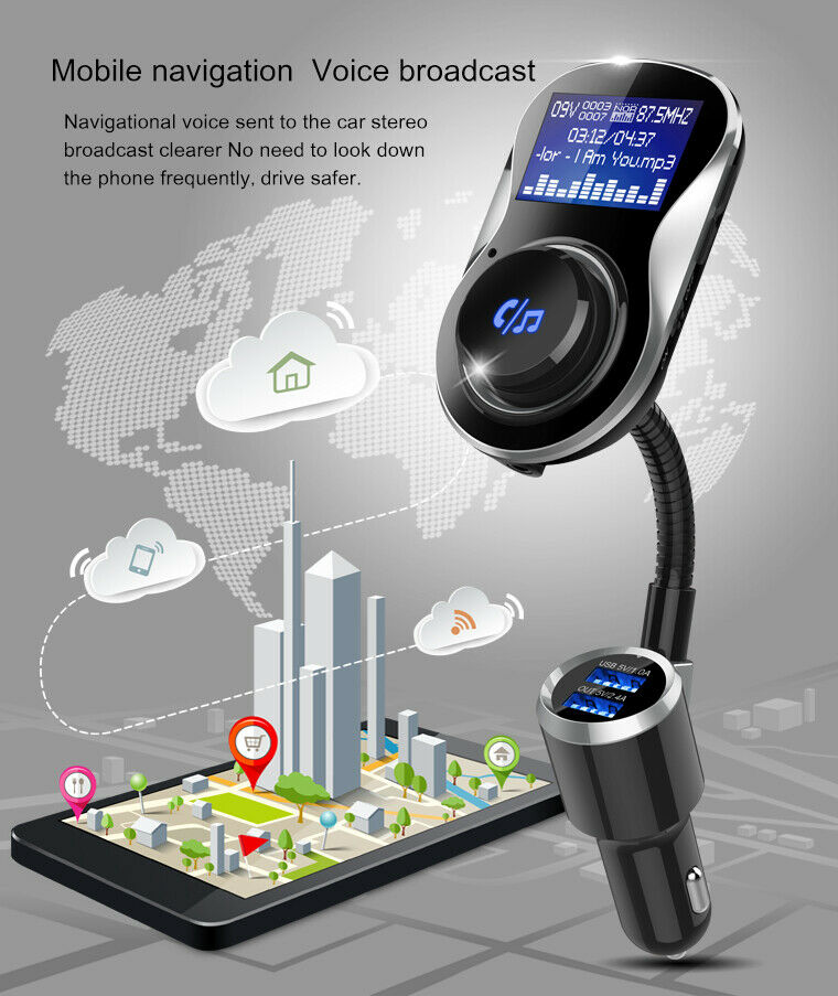 Bluetooth Car FM Transmitter MP3 Player Hands free Radio Adapter Kit USB Charger - Fresh Stock Dated February 2026