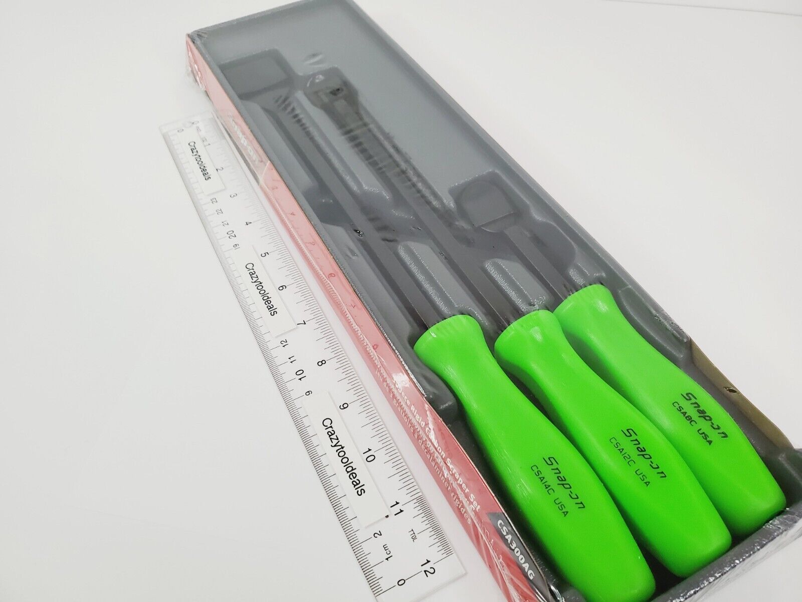 Snap On Tools NEW CSA300AG 3 Piece GREEN Handle Rigid Carbon Scraper Set USA - Fresh Stock Dated February 2026