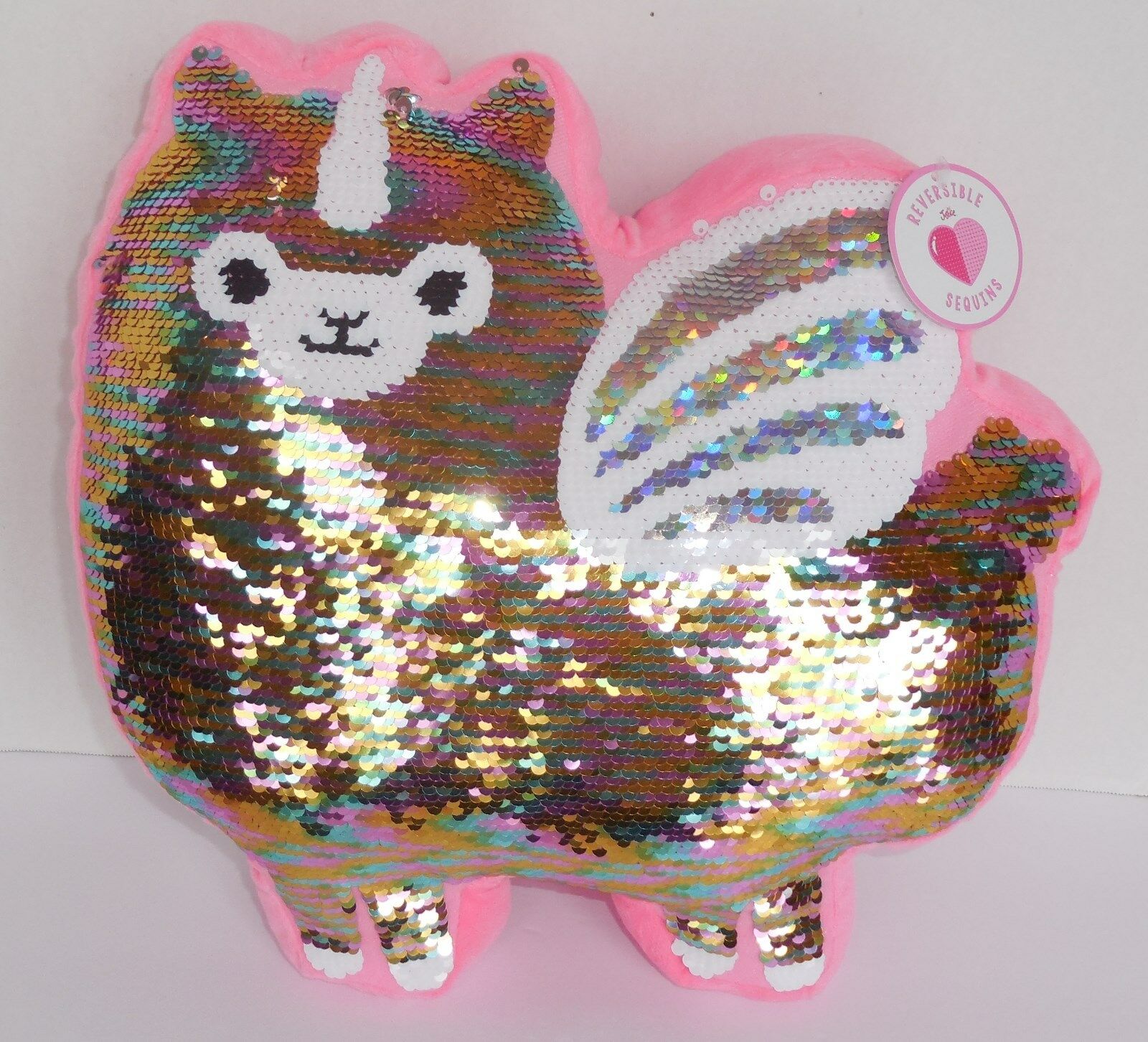 Justice Llamacorn Reversible Flip Sequins Plush Throw Pillow Silver Pink New - Fresh Stock Dated February 2026