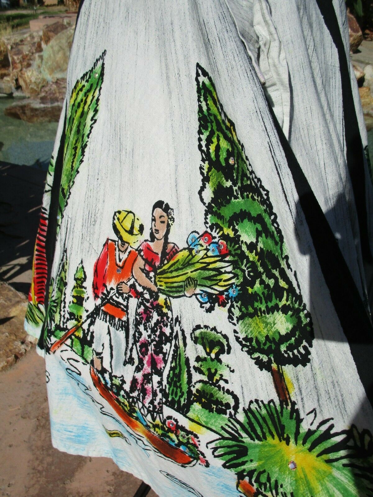 Vintage 1950s Mexican handpainted circle skirt S/M 26-28