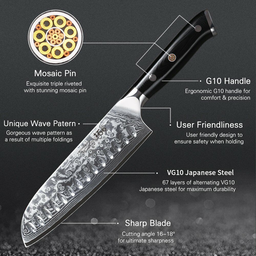 TURWHO 7inch Santoku Knife 67-Layer Japanese VG10 Damascus Steel Kitchen Knife - Fresh Stock Dated December 2025