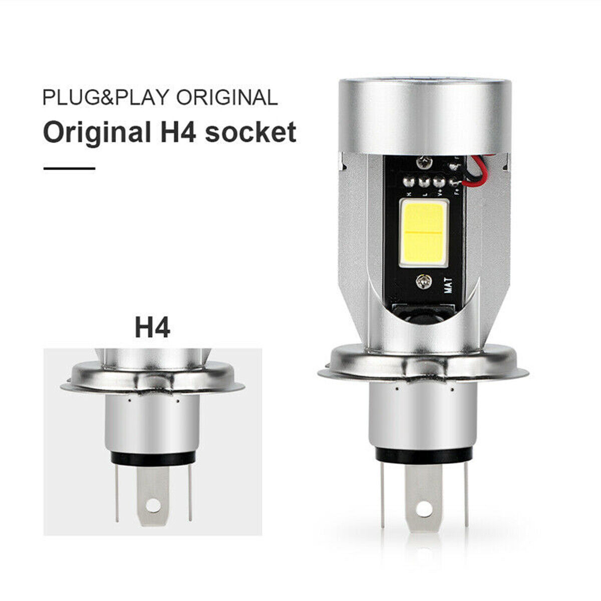 H4 HB2 9003 Motorcycle LED Headlight Kit Hi/Lo Bulb 2000LM With Red Halo Rings O - Fresh Stock Dated February 2026