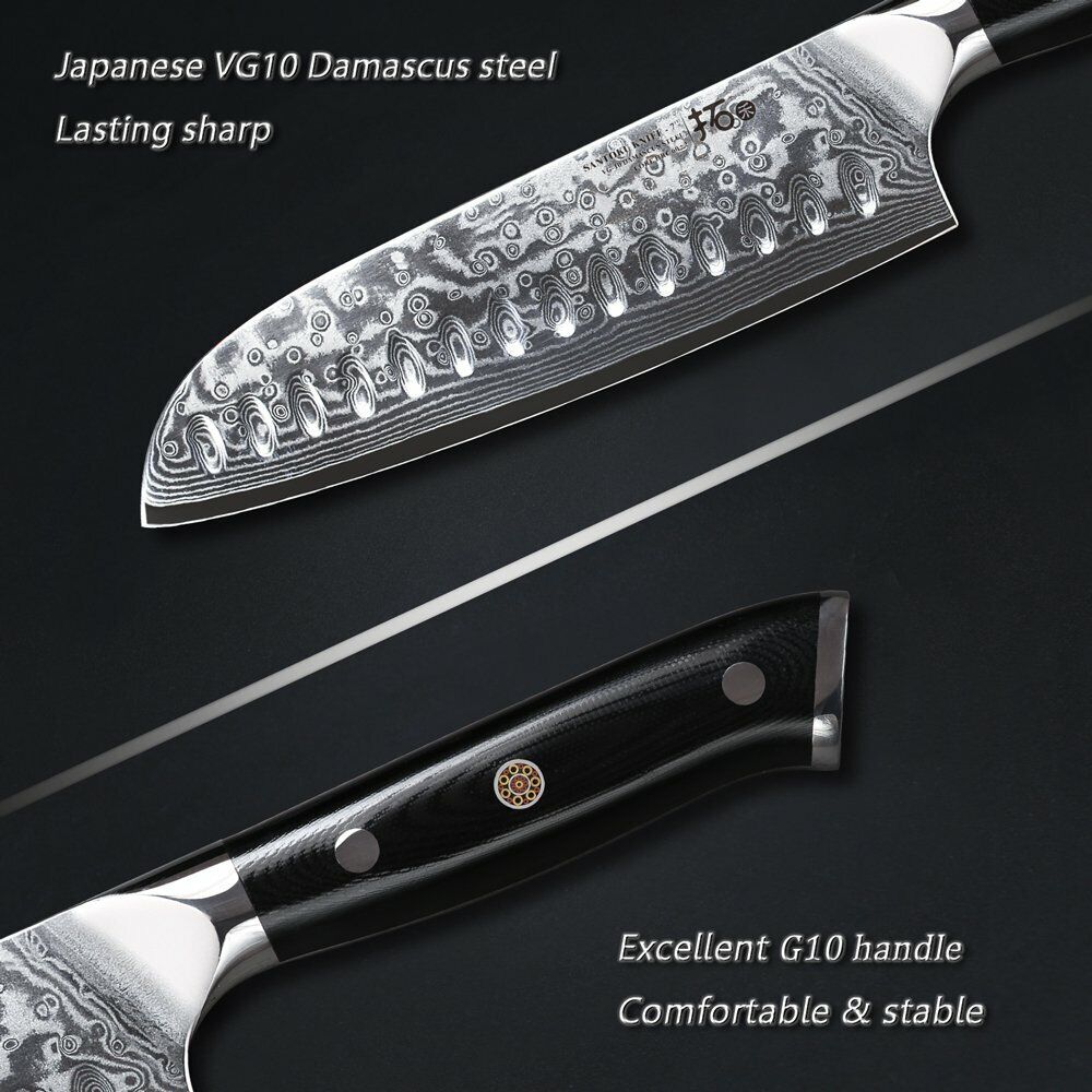 TURWHO 7inch Santoku Knife 67-Layer Japanese VG10 Damascus Steel Kitchen Knife - Fresh Stock Dated December 2025