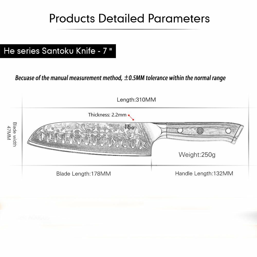 TURWHO 7inch Santoku Knife 67-Layer Japanese VG10 Damascus Steel Kitchen Knife - Fresh Stock Dated December 2025