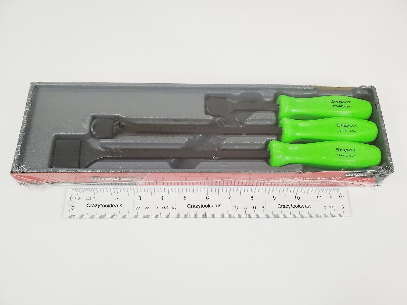Snap On Tools NEW CSA300AG 3 Piece GREEN Handle Rigid Carbon Scraper Set USA - Fresh Stock Dated February 2026
