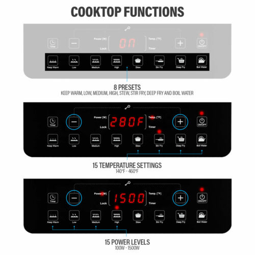 1500W Portable Induction Cooktop Countertop Burner with 15 Temp and Power Levels - Fresh Stock Dated December 2025