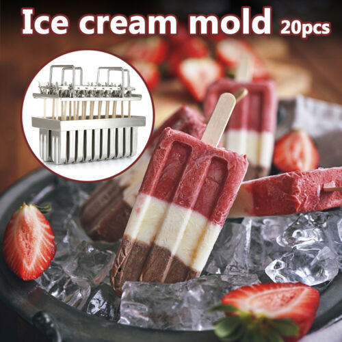 20pcs Stainless Steel Molds Industrial Ice Lolly Popsicle Ice Cream With Sticks - Fresh Stock Dated December 2025