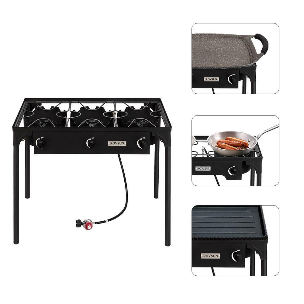 ROVSUN 3 Burner Outdoor Propane Stove, 225,000 BTU Gas Cooker Patio Camping BBQ - Fresh Stock Dated February 2026