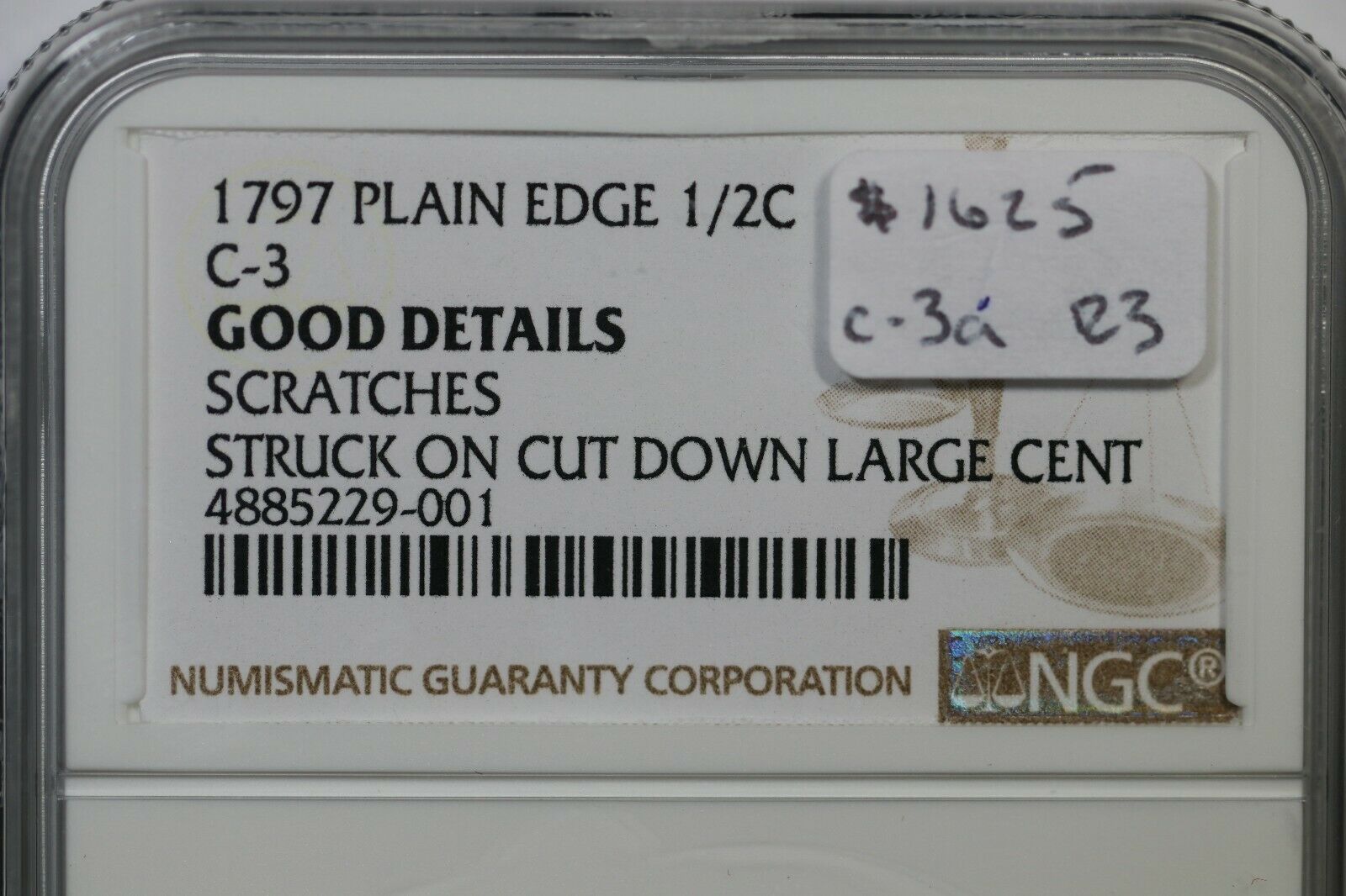 1797 C-3a NGC G Details Low Head Pl Edge Liberty Cap Half Cent Coin 1/2c - Fresh Stock Dated December 2025