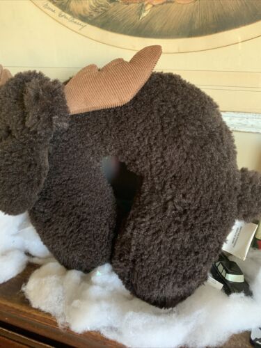 POTTERY BARN KIDS BROWN MOOSE WARM FLEECE TRAVEL PILLOW AIRPLANE CAR RIDES - Fresh Stock Dated December 2025