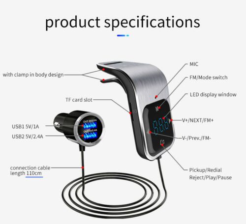 Car Bluetooth Receiver FM Transmitter Dual USB Car Charger Cigarette Lighter Z-3 - Fresh Stock Dated February 2026