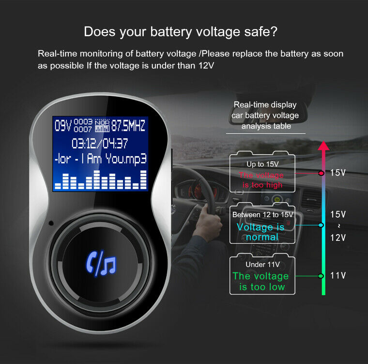 Bluetooth Car FM Transmitter MP3 Player Hands free Radio Adapter Kit USB Charger - Fresh Stock Dated February 2026