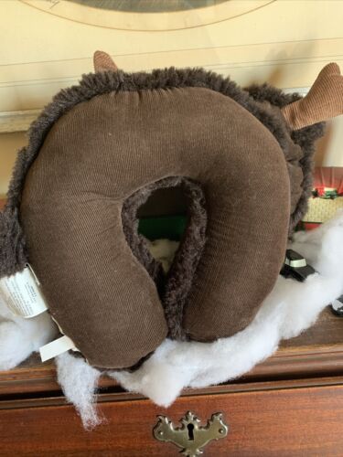 POTTERY BARN KIDS BROWN MOOSE WARM FLEECE TRAVEL PILLOW AIRPLANE CAR RIDES - Fresh Stock Dated December 2025