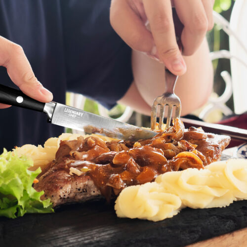 Steak Knives Set Stainless Steel 4pcs Non-Serrated Super Sharp Walnut Handles - Fresh Stock Dated December 2025