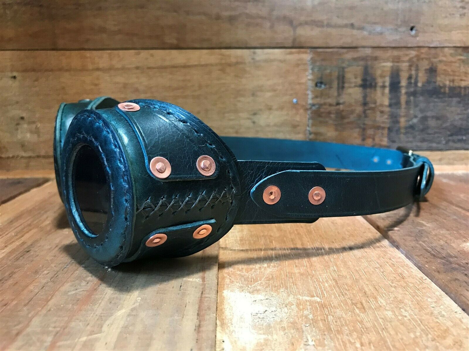 Blue Leather & Copper Steampunk Goggles roux Premium Handmade in California - Fresh Stock Dated February 2026