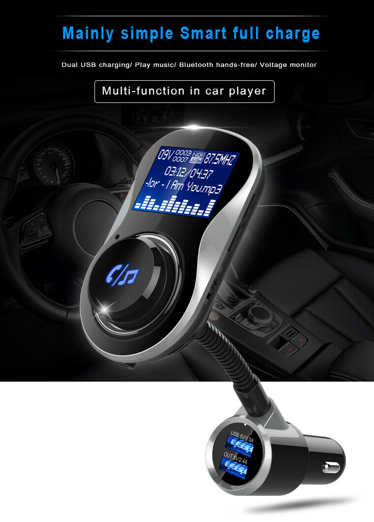 Bluetooth Car FM Transmitter MP3 Player Hands free Radio Adapter Kit USB Charger - Fresh Stock Dated February 2026