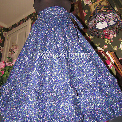 Victorian Style Blue Calico Sash Tie Gunne Sax Gunnies Vtg 1970s Prairie Skirt - Fresh Stock Dated February 2026