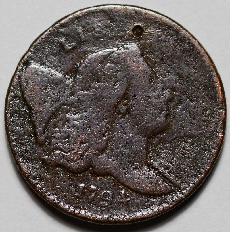 1794 Liberty Cap Half Cent - Damage - US 1/2c Copper Penny Coin - L8 - Fresh Stock Dated February 2026