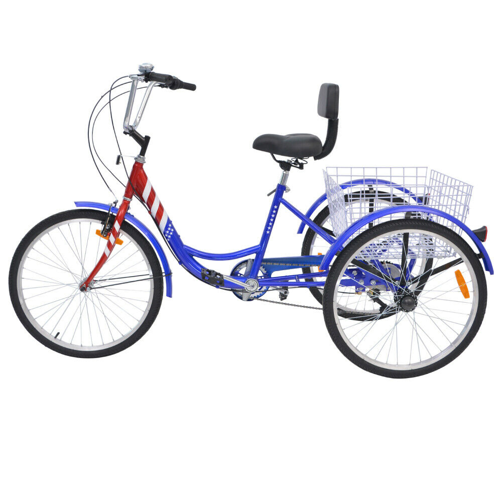 Adults Tricycle 7Speed Cruiser Trike 24Inch 3Wheels Bike Shopping Picnic Outdoor - Fresh Stock Dated February 2026