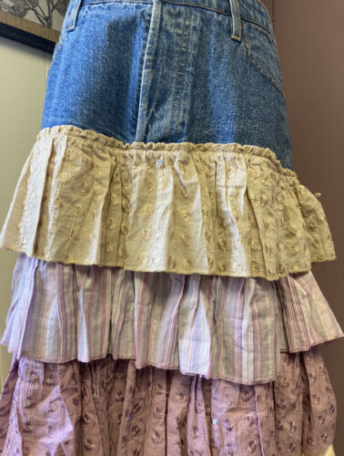 Vintage 90s Denim Skirt Cotton Ruffles Prairie Unique Dimri Large - Fresh Stock Dated February 2026