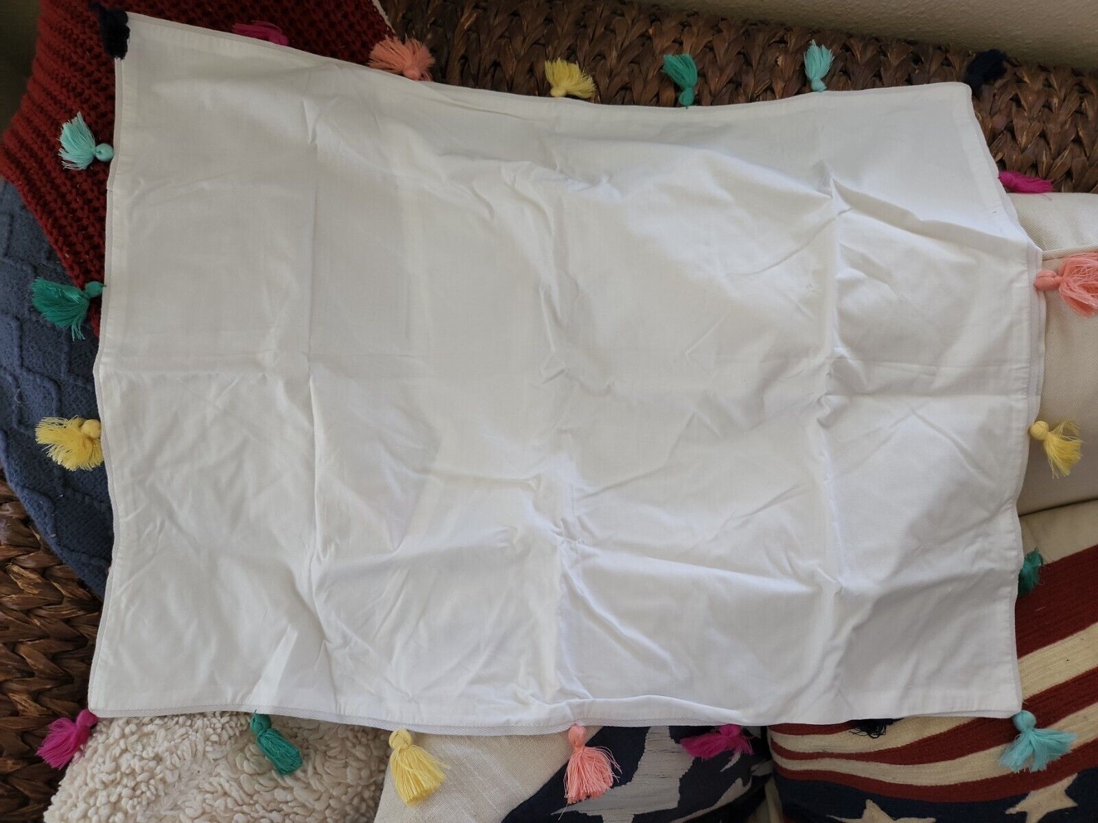 NEW Pottery Barn Teen Tassel Standard Sham Multi Rainbow Colored White Cotton - Fresh Stock Dated February 2026