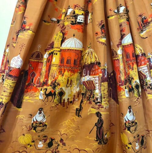 Vintage 1950s Millworth Casbah Novelty Print Skirt Gold City - Fresh Stock Dated February 2026