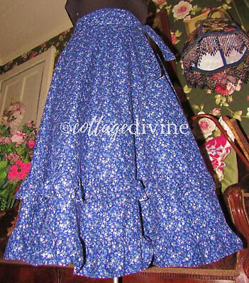 Victorian Style Blue Calico Sash Tie Gunne Sax Gunnies Vtg 1970s Prairie Skirt - Fresh Stock Dated February 2026