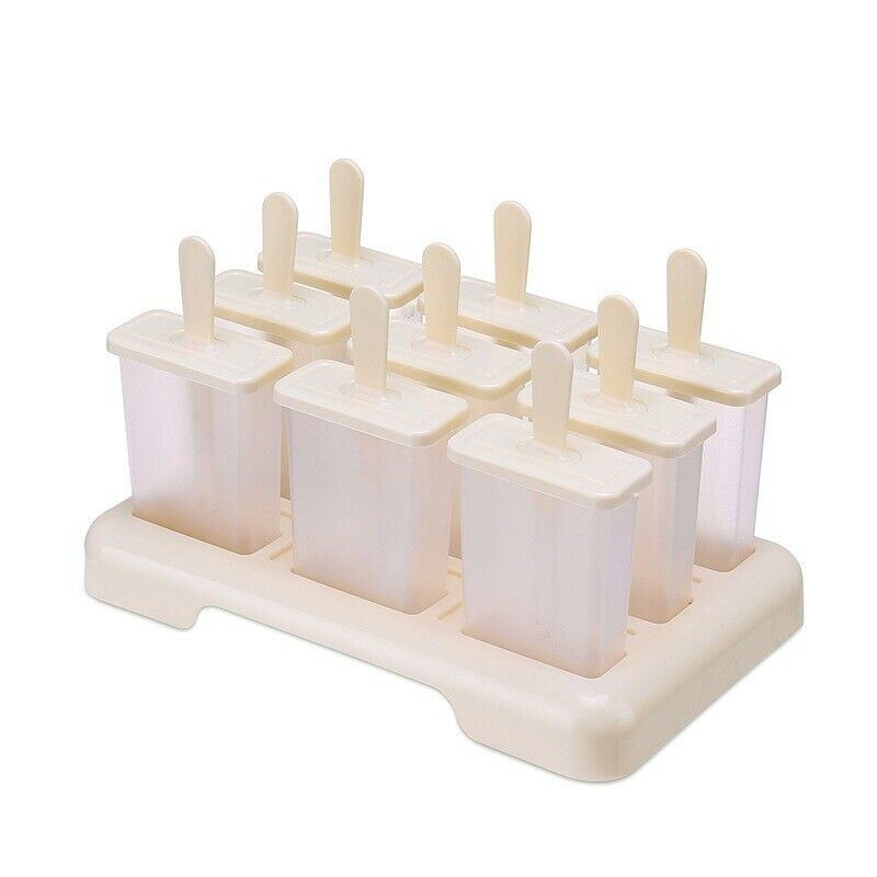 9 Frozen Popsicle Molds Ice Cream Pop Maker Freezer Tray Fruit with Stick Summer - Fresh Stock Dated February 2026