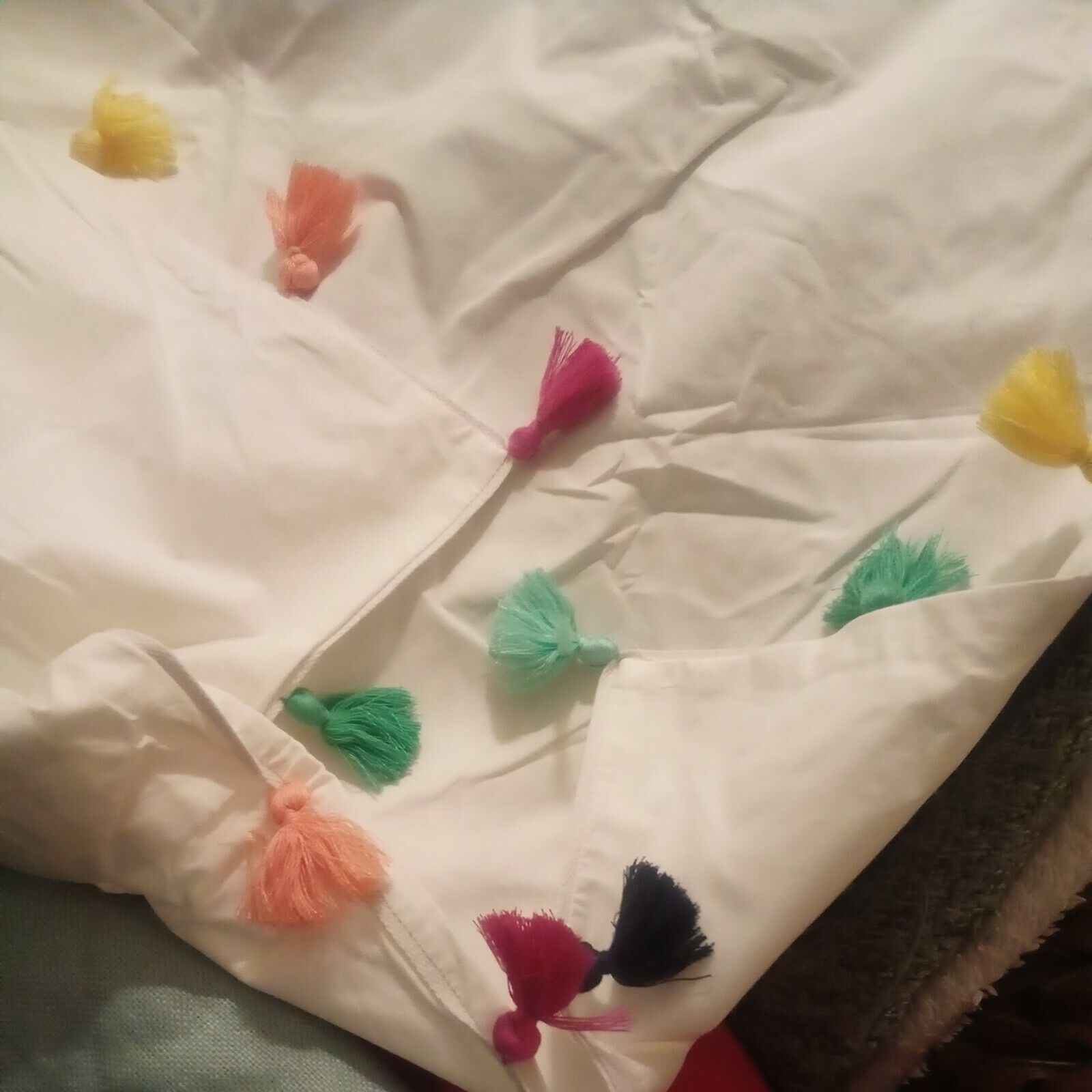 NEW Pottery Barn Teen Tassel Standard Sham Multi Rainbow Colored White Cotton - Fresh Stock Dated February 2026