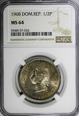 Dominican Republic 1968 1/2 Peso NGC MS64 Mintage-600 000 KM# 21a.1 (026) - Fresh Stock Dated December 2025