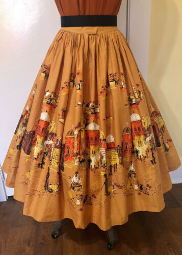 Vintage 1950s Millworth Casbah Novelty Print Skirt Gold City - Fresh Stock Dated February 2026
