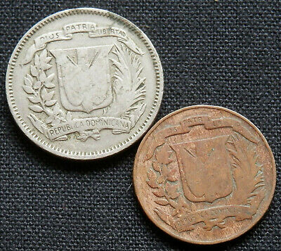 DOMINICAN REPUBLIC 1937, 2 DIFF TYPE COINS: 1 CENTAVO AND 5 CENTAVOS, BOTH 1937 - Fresh Stock Dated February 2026