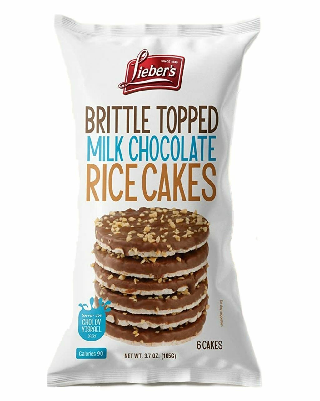 Lieber's Brittle Topped Milk Chocolate Rice Cakes, 3.7 oz (Pack of 12) - Fresh Stock Dated February 2026
