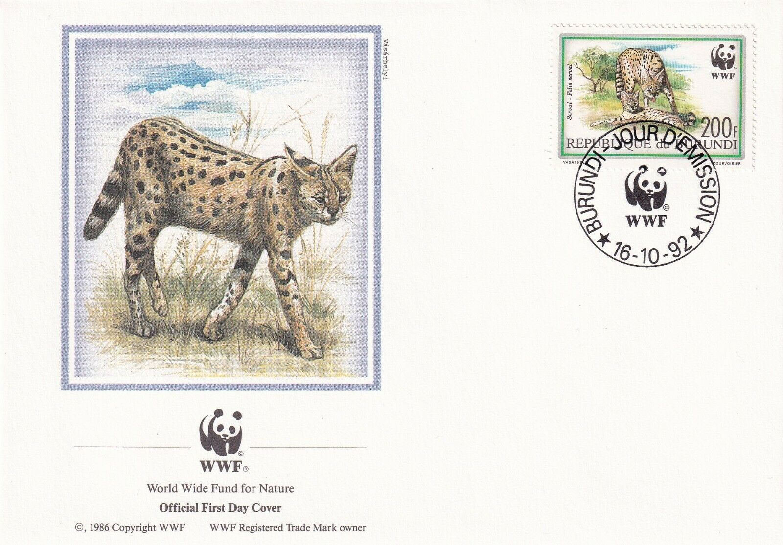 BURDUNDI 1992 4 FDCs FELIS SERVAL, TWO SEATED, WORLD WILDLIFE FUND WILD CATS - Fresh Stock Dated January 2026