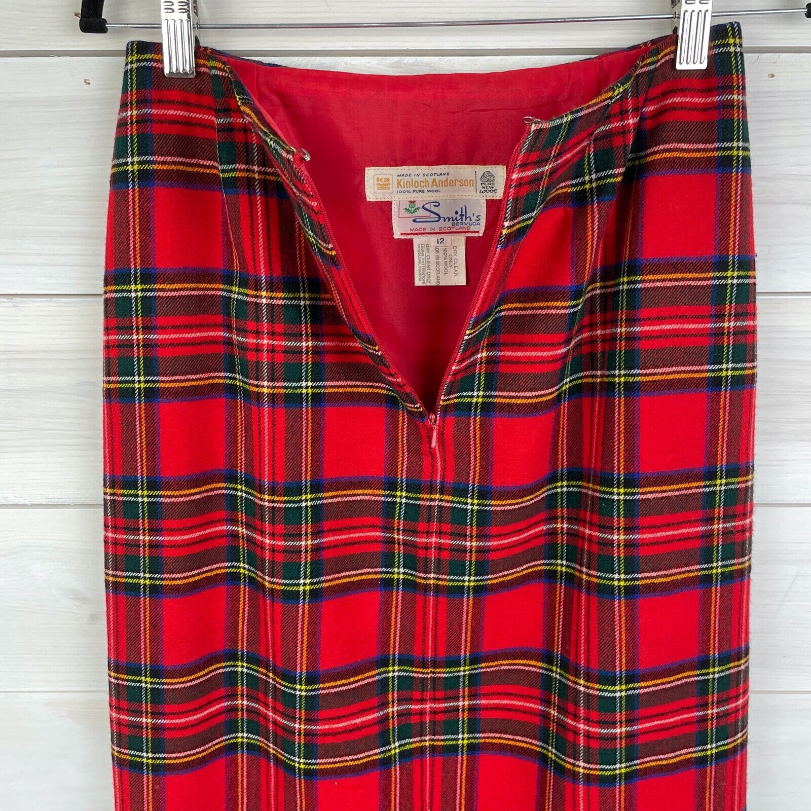 Vintage Kinloch Anderson Scotland Red Plaid Long Wool Skirt Women's Size 12 - Fresh Stock Dated March 2026