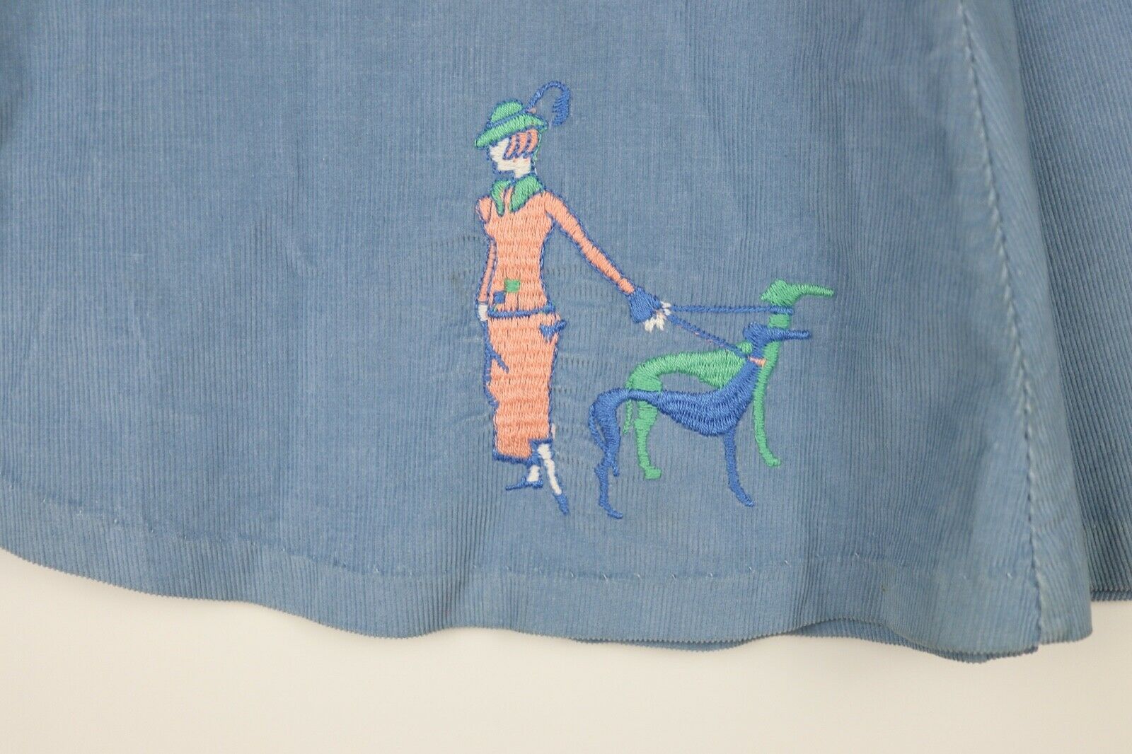 Vintage Pandora Womens Light Blue Corduroy Skirt Embroidered Woman w/ Greyhounds - Fresh Stock Dated February 2026