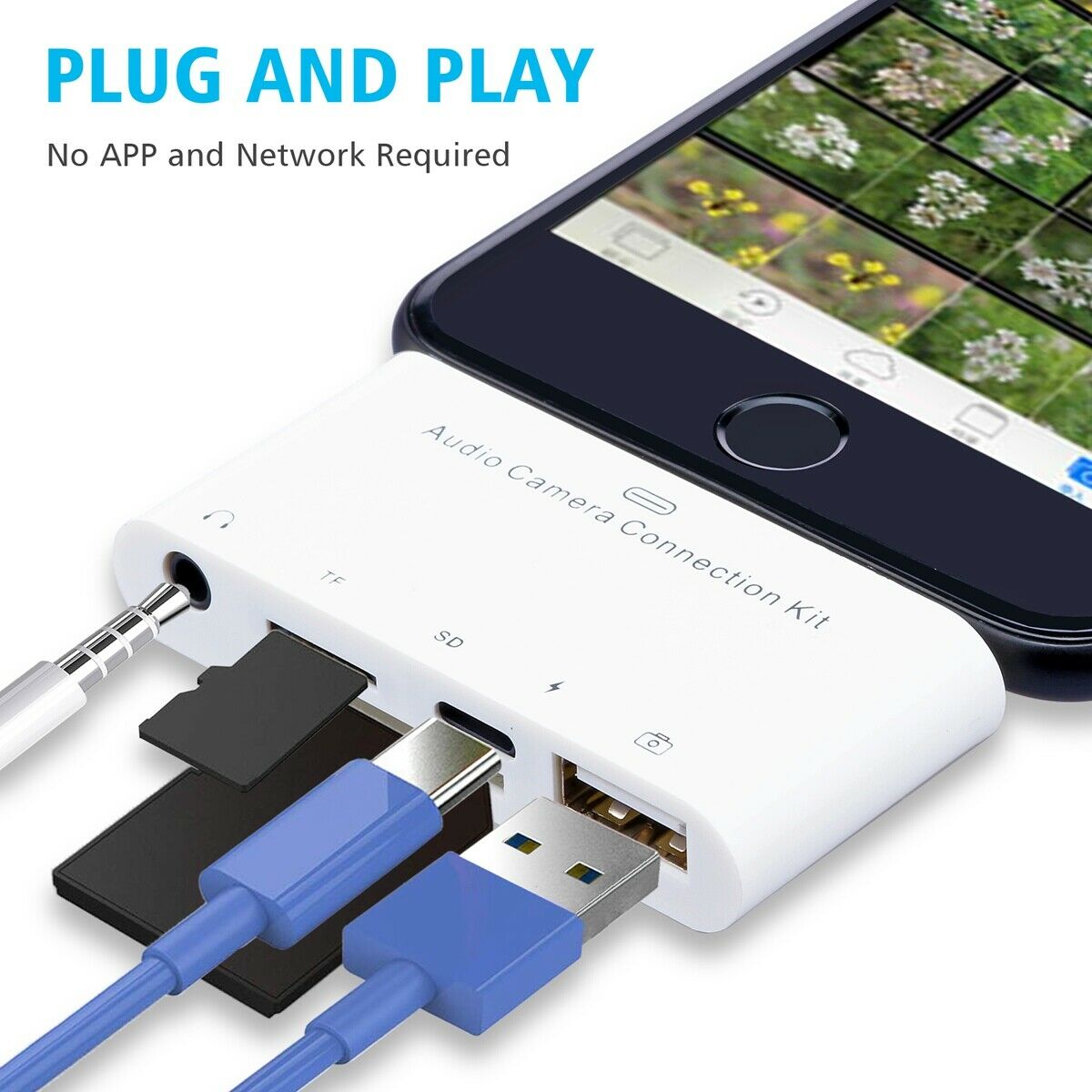 5-IN-1 Adapter Lightning Port to 5 ports Hub to Charge, Listen, Extended Storage - Fresh Stock Dated February 2026