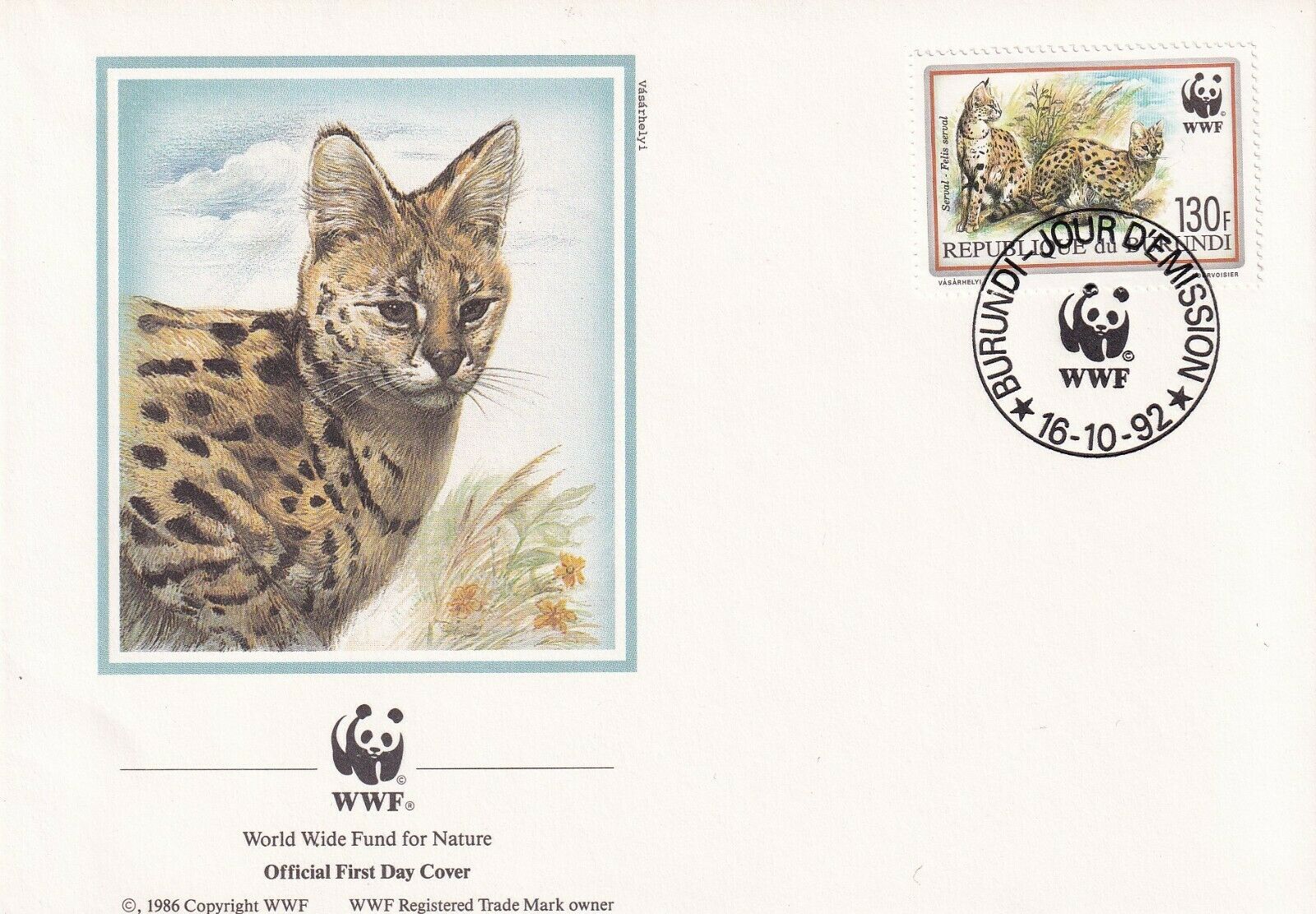 BURDUNDI 1992 4 FDCs FELIS SERVAL, TWO SEATED, WORLD WILDLIFE FUND WILD CATS - Fresh Stock Dated January 2026
