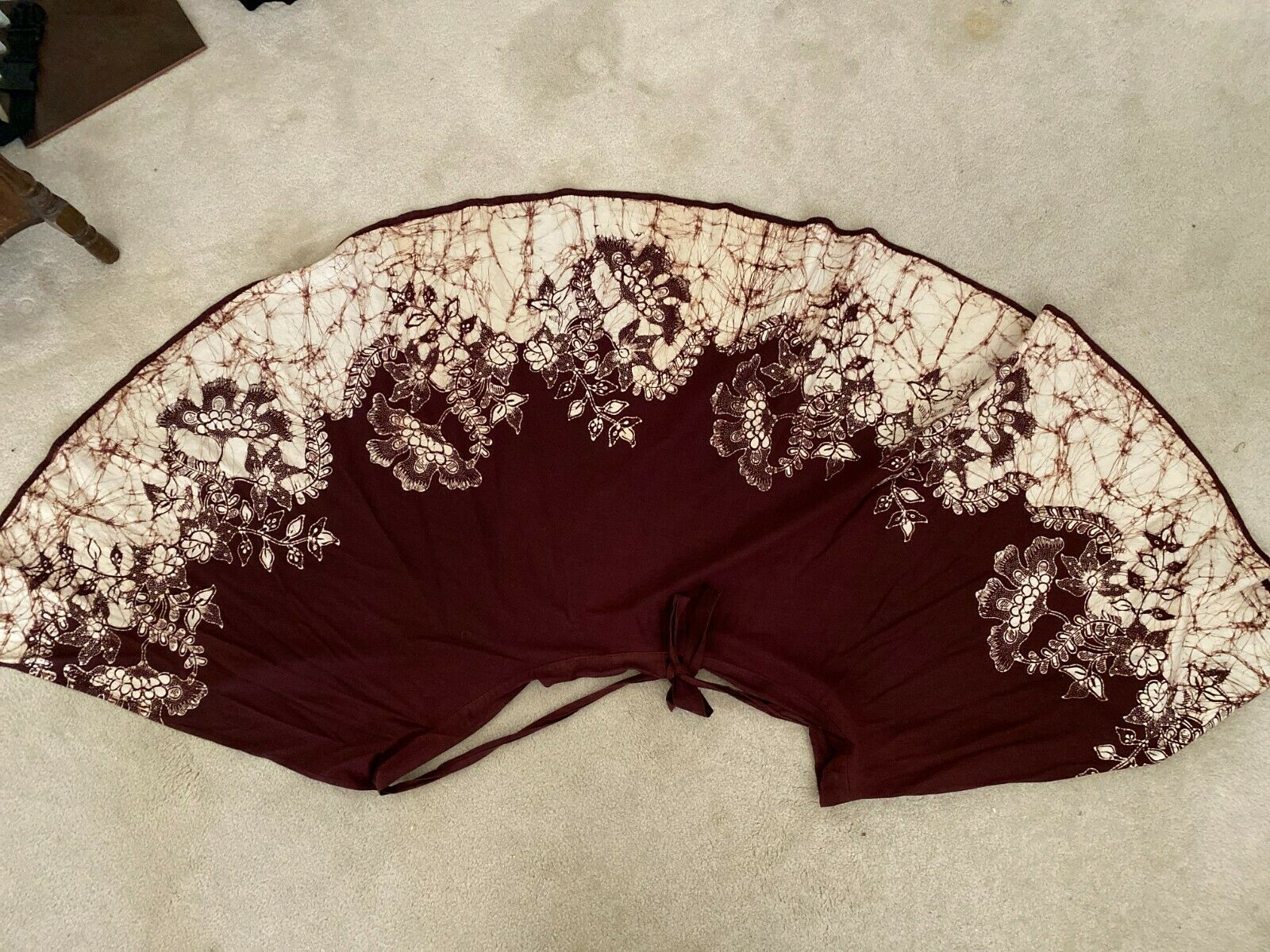 Authentic Vintage 1970s Brown Batik Wrap Skirt With White Floral Pattern - Fresh Stock Dated December 2025