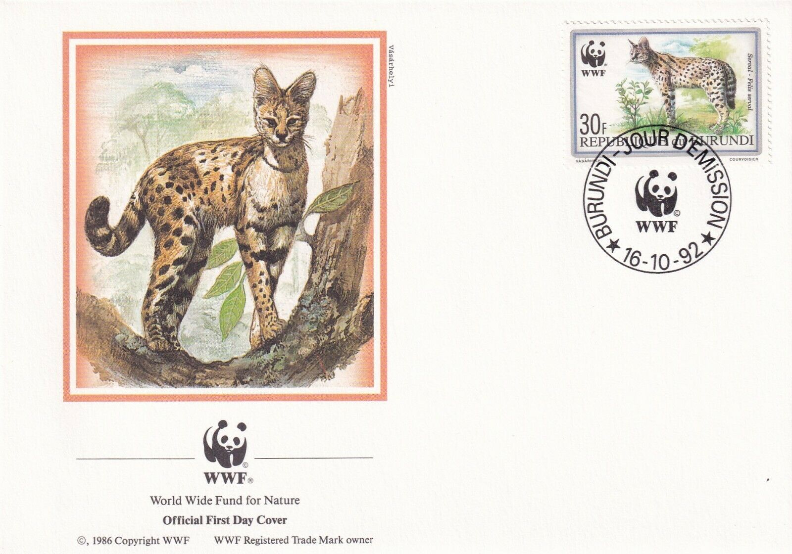 BURDUNDI 1992 4 FDCs FELIS SERVAL, TWO SEATED, WORLD WILDLIFE FUND WILD CATS - Fresh Stock Dated January 2026