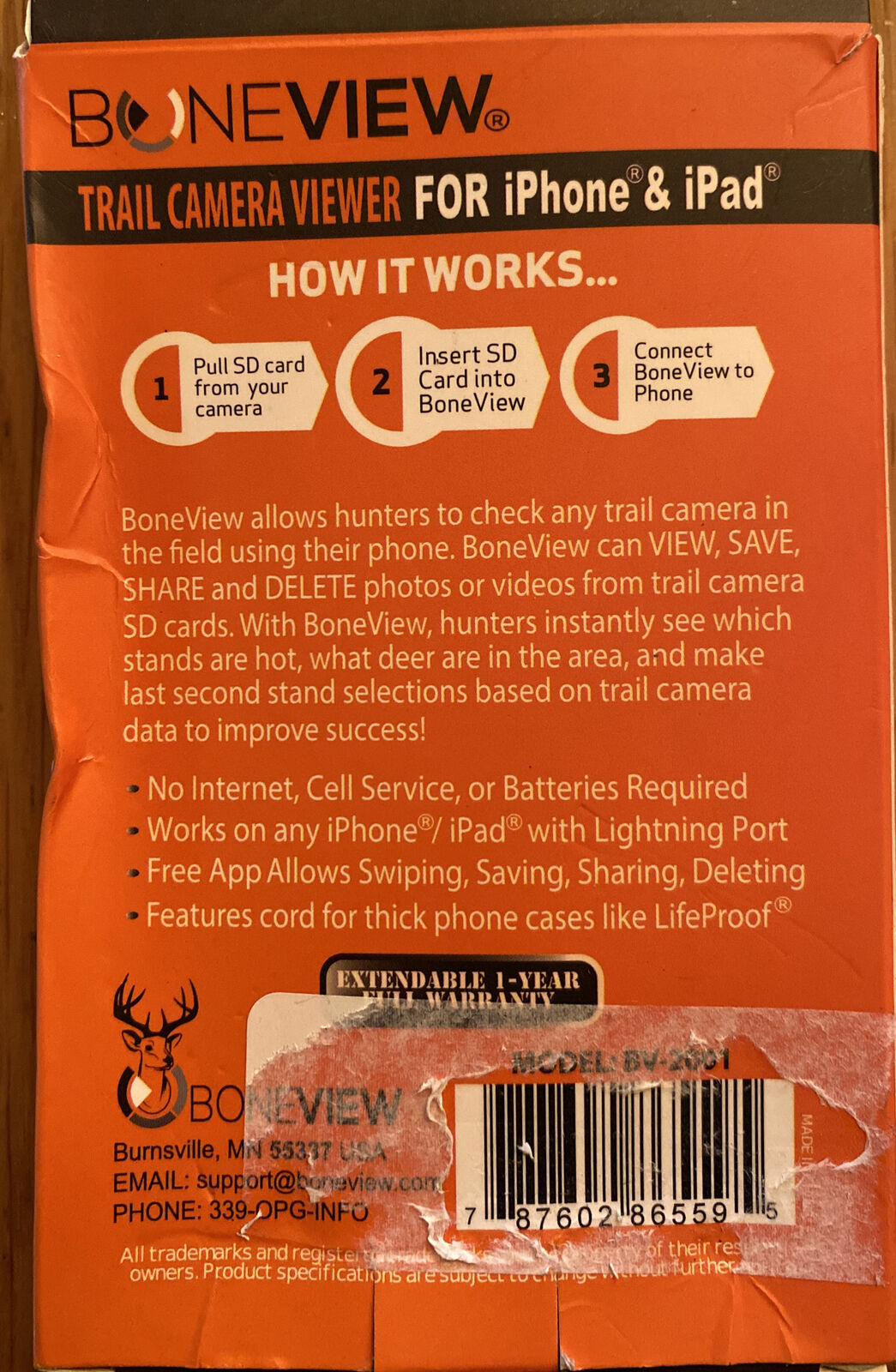 Trail Camera Card Viewer BoneView BV2001 SD Reader for Apple iPhones and iPad - Fresh Stock Dated February 2026