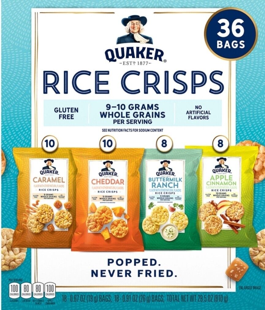 Quaker Rice Crisp Variety Pack 36 Count Snack NEW, Free Shipping! - Fresh Stock Dated February 2026