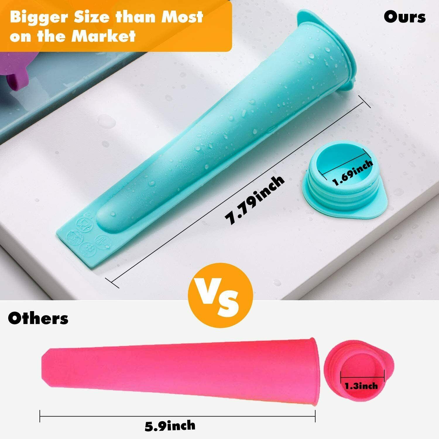 Silicone Ice Pop Molds for Kids with Lids, 8 Pieces Reusable with Cleaning Brush - Fresh Stock Dated February 2026