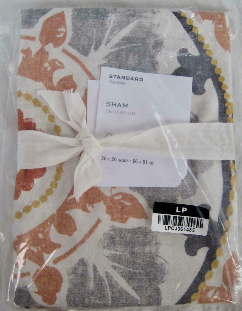Pottery Barn 1 Veronica Medallion Percale Standard Sham NWT Gray Orange 26