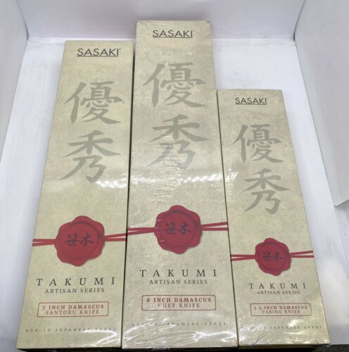 Sasaki Takumi Japanese Knife Set 3 DAMASCUS 3.5/7/8 PAIRING KNIFE ARTISAN SERIES - Fresh Stock Dated December 2025
